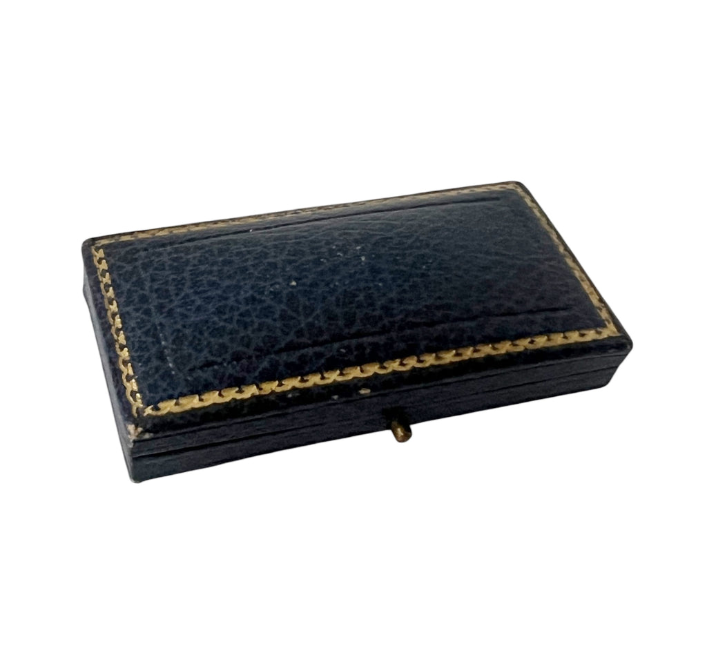 Antique Victorian Jewellery Box, London Mayfair,  Navy Blue Leather, c. 1890