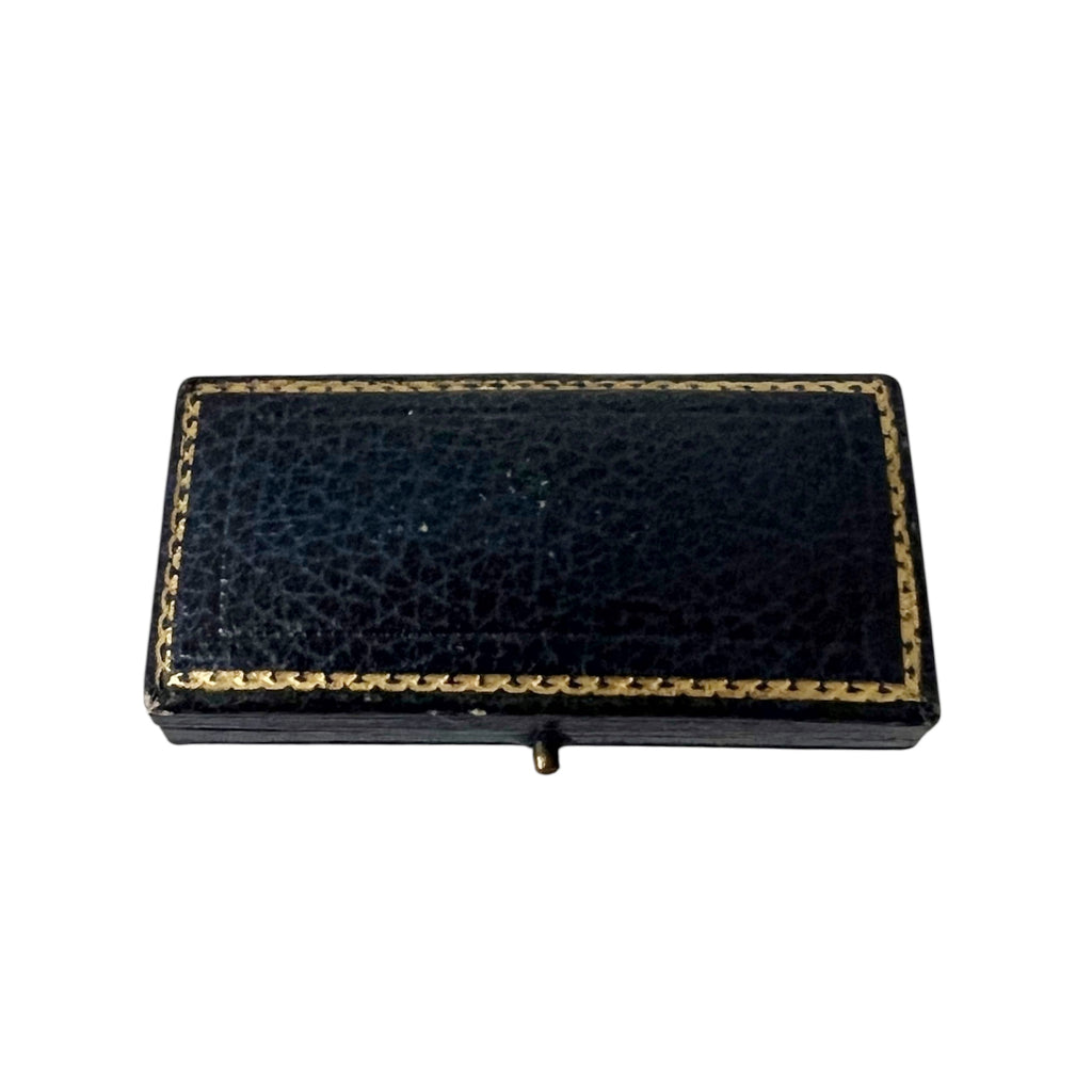 Antique Victorian Jewellery Box, London Mayfair,  Navy Blue Leather, c. 1890