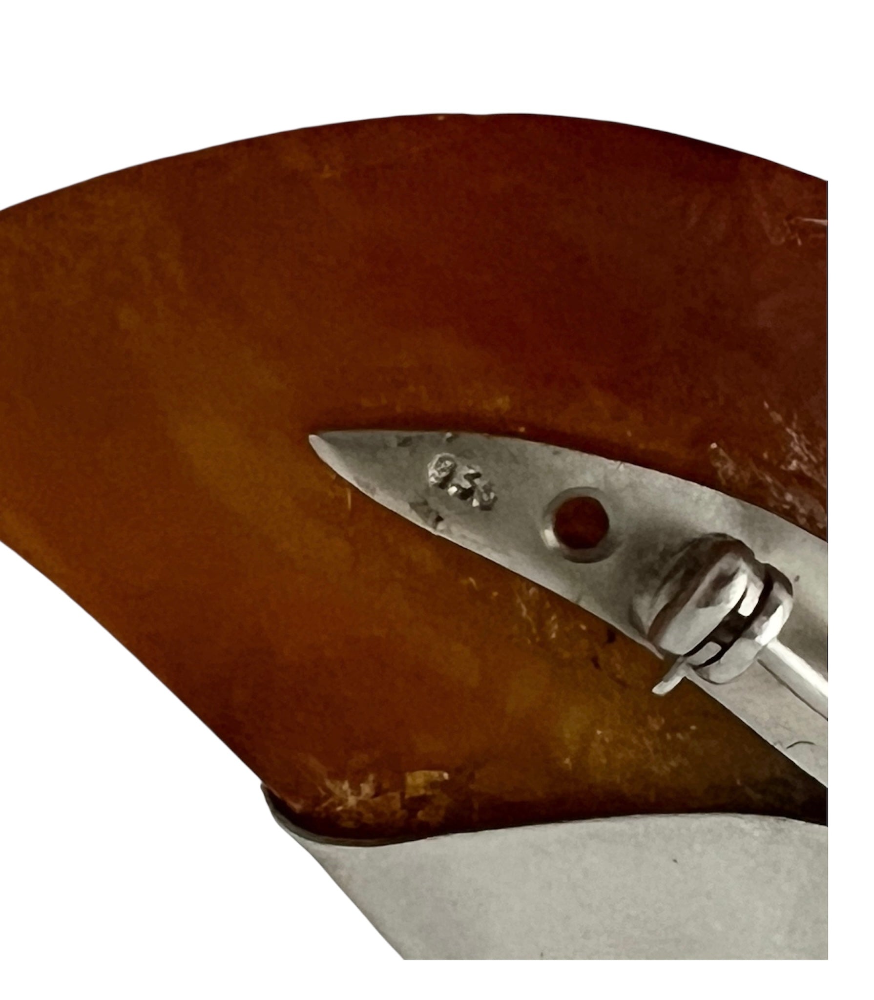 SBM Königsberg Baltic Amber Brooch, 935 Silver Modernist Pin, Staatliche Bernstein-Manufaktur