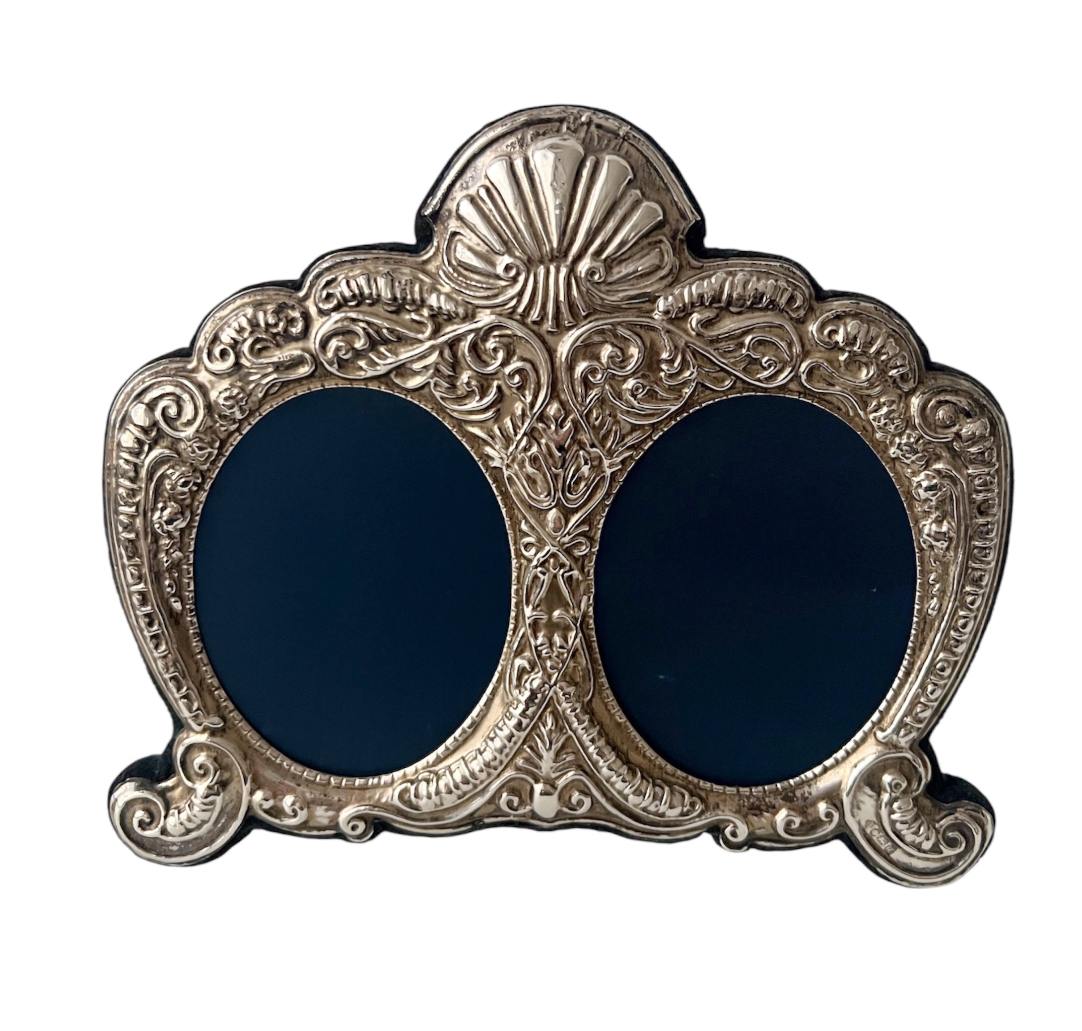 Asprey London Sterling Silver Double Photo Frame Ornate Oval