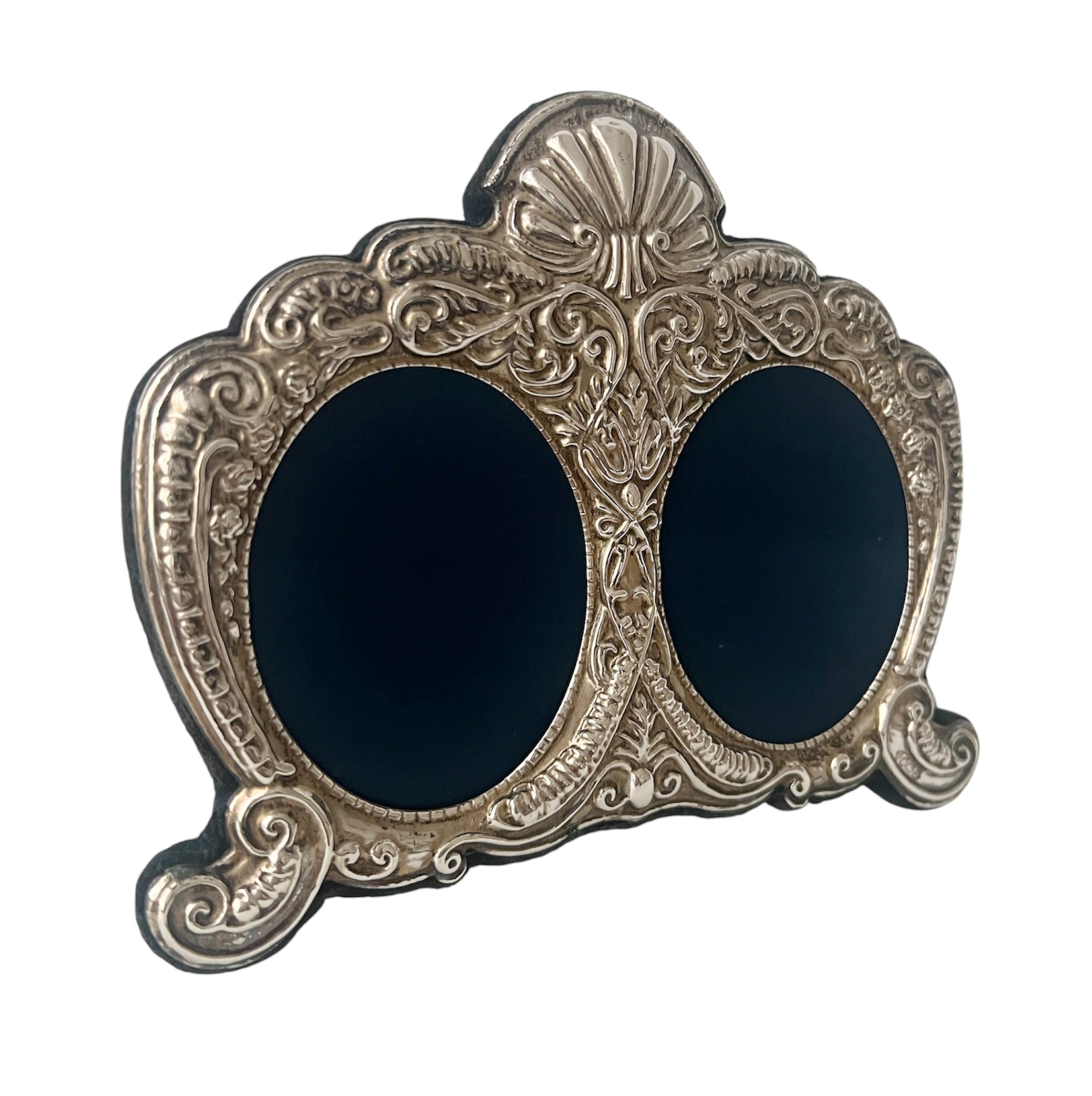 Asprey London Sterling Silver Double Photo Frame Ornate Oval