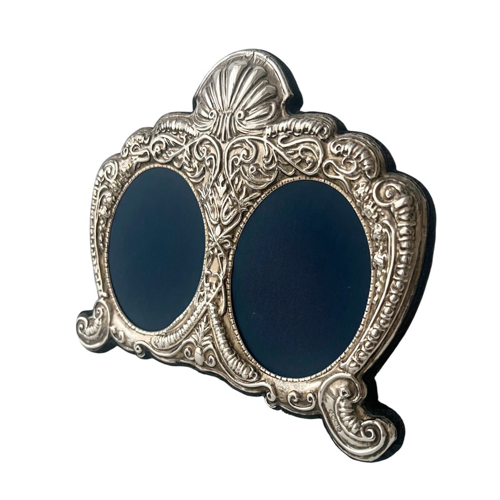 Asprey London Sterling Silver Double Photo Frame Ornate Oval
