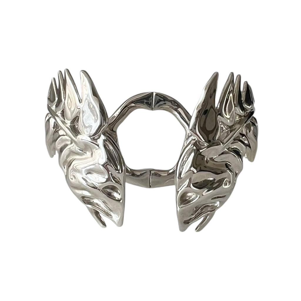 Burberry Palladium Plated Fish Bone Cuff Bracelet – Sculptural Metallic Statement Bangle