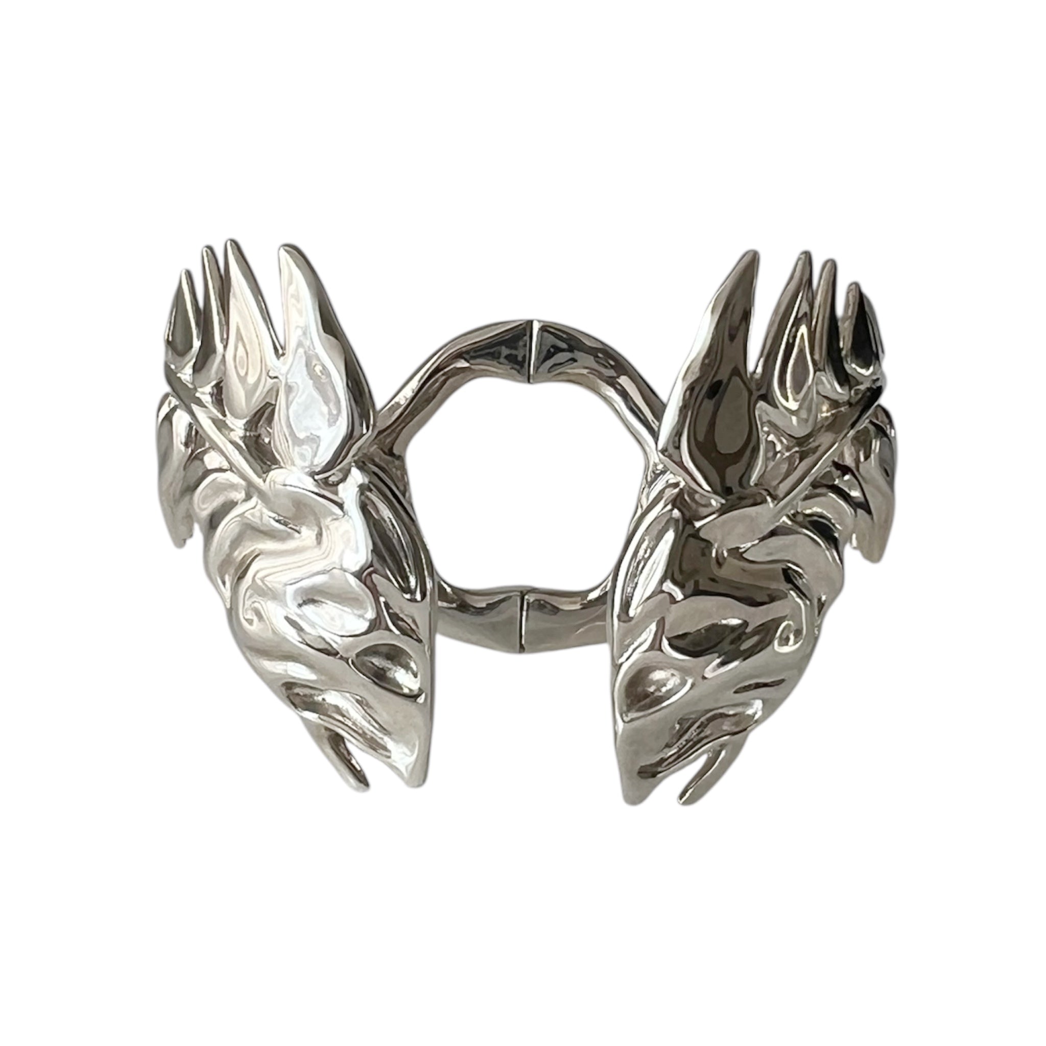 Burberry Palladium Plated Fish Bone Cuff Bracelet – Sculptural Metallic Statement Bangle