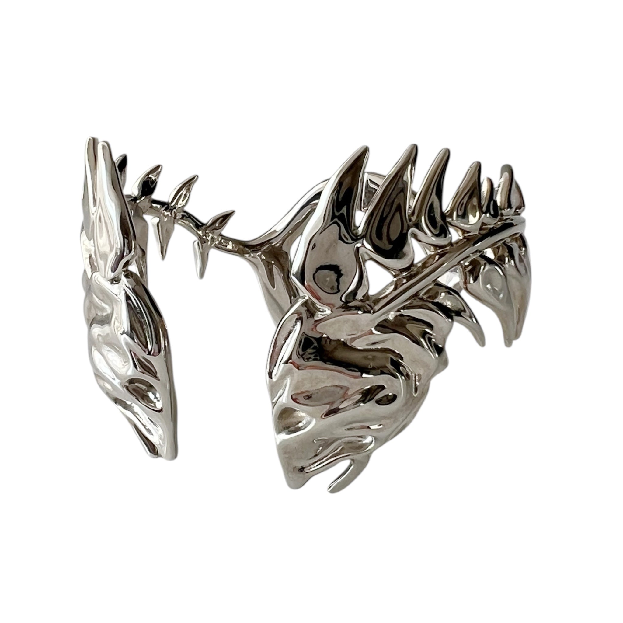 Burberry Palladium Plated Fish Bone Cuff Bracelet – Sculptural Metallic Statement Bangle