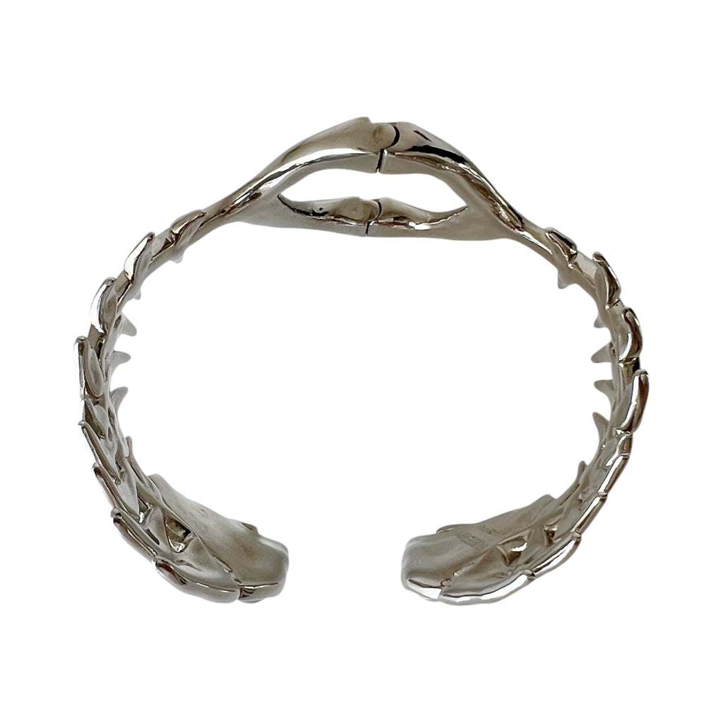Burberry Palladium Plated Fish Bone Cuff Bracelet – Sculptural Metallic Statement Bangle
