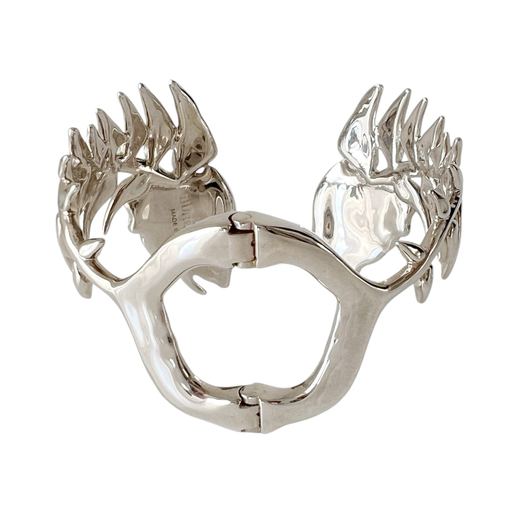 Burberry Palladium Plated Fish Bone Cuff Bracelet – Sculptural Metallic Statement Bangle