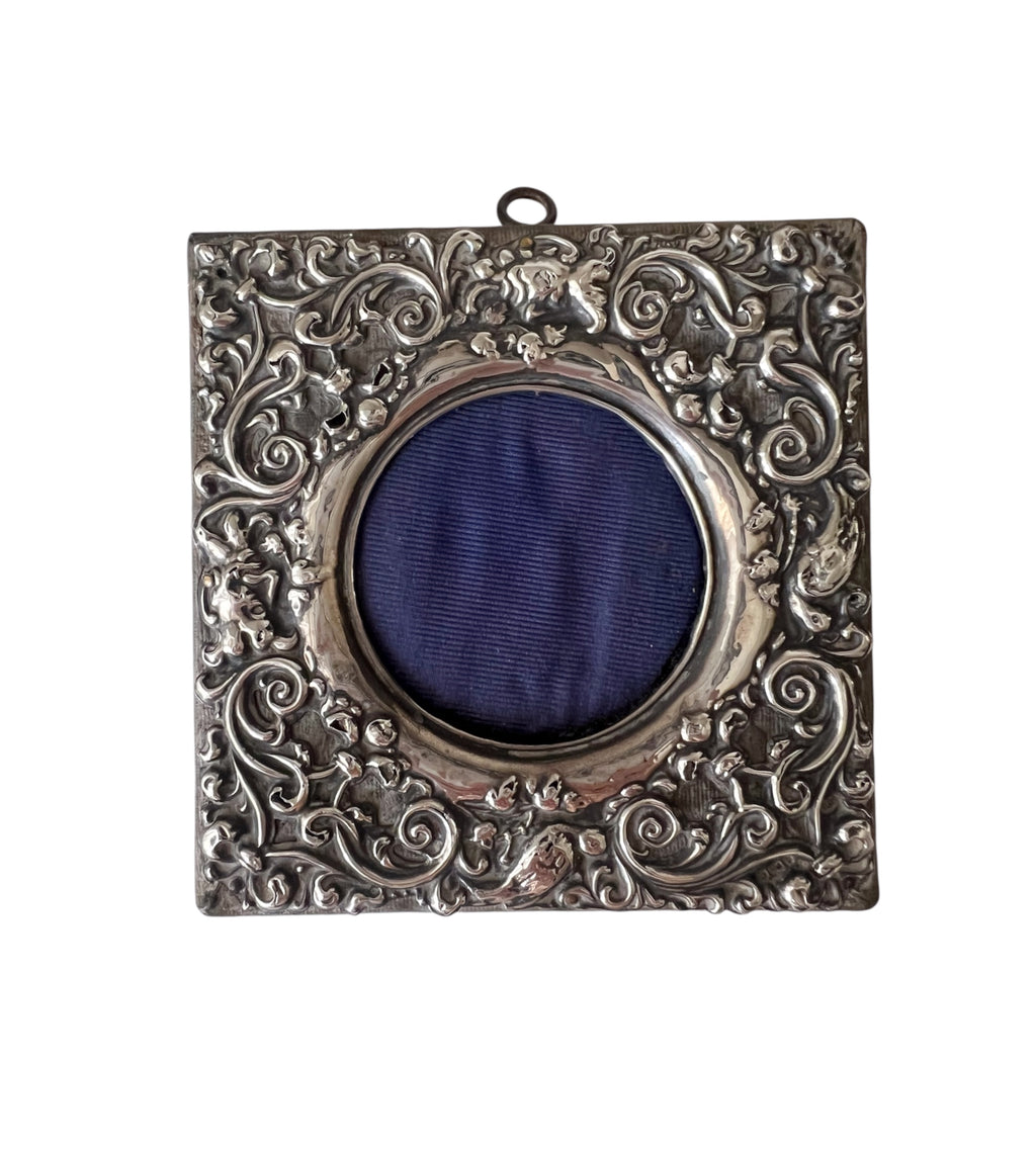 Antique Sterling Silver  Photo Holder, Edwardian Repoussé Floral Wall Decor