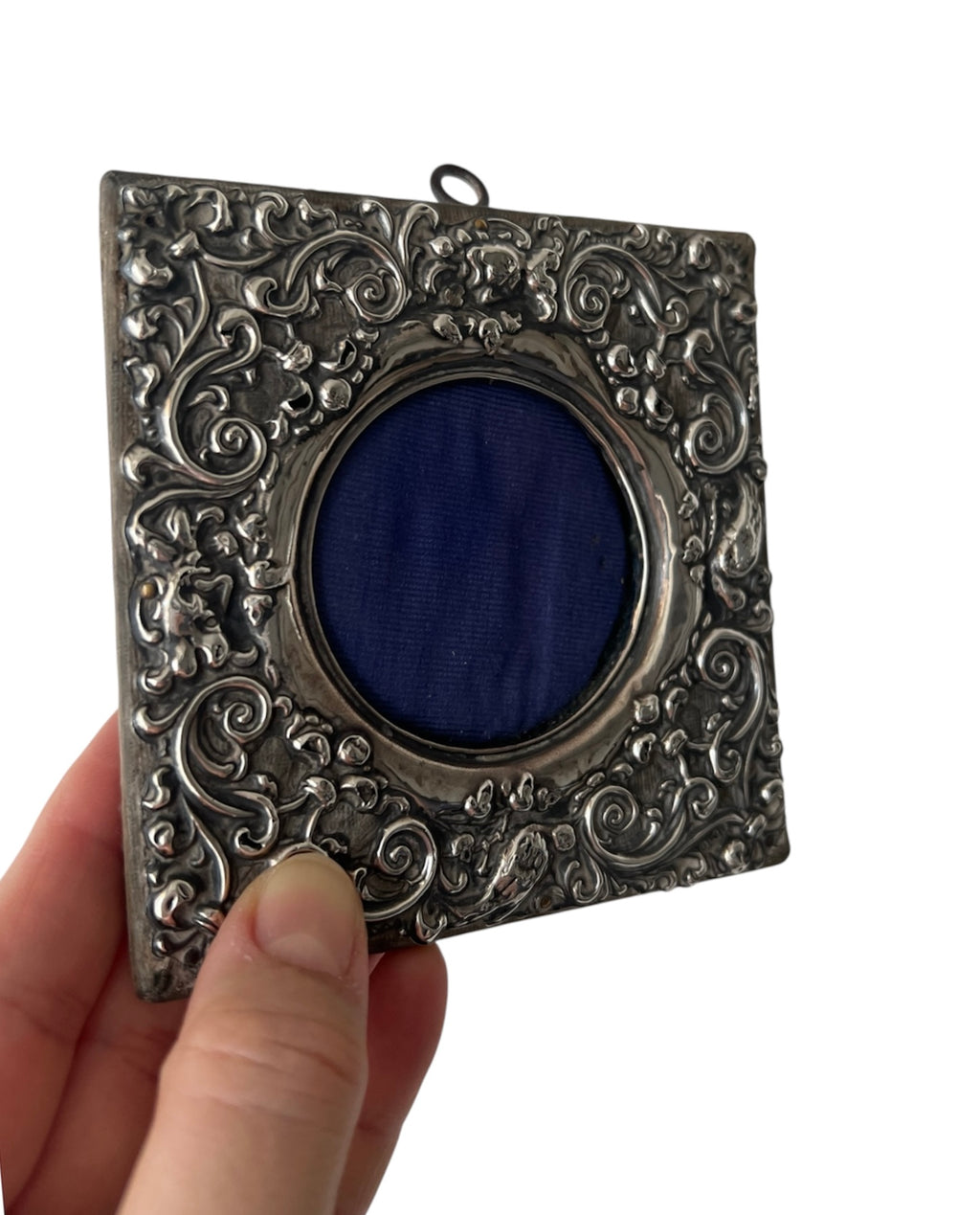 Antique Sterling Silver  Photo Holder, Edwardian Repoussé Floral Wall Decor