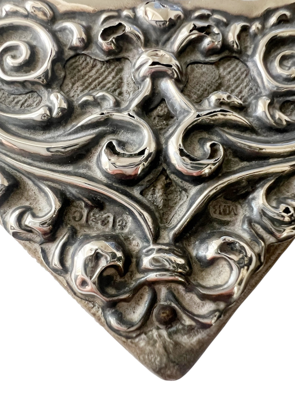 Antique Sterling Silver  Photo Holder, Edwardian Repoussé Floral Wall Decor