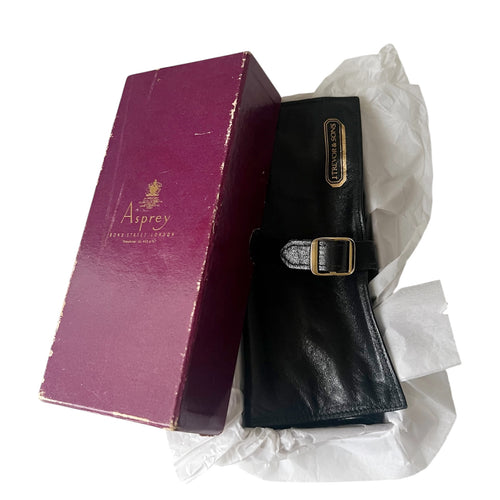 Asprey London Black Leather Jewellery Travel Roll With Original Box