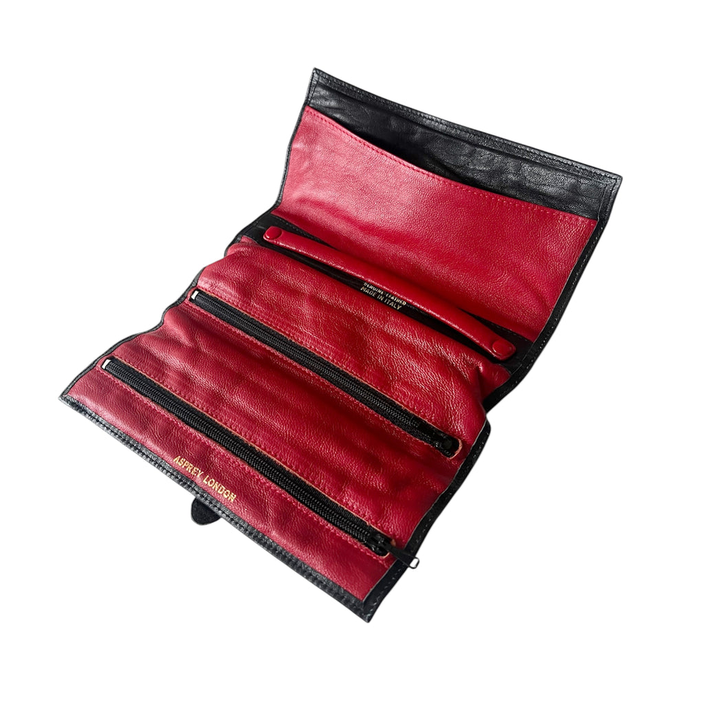Asprey London Black Leather Jewellery Travel Roll With Original Box