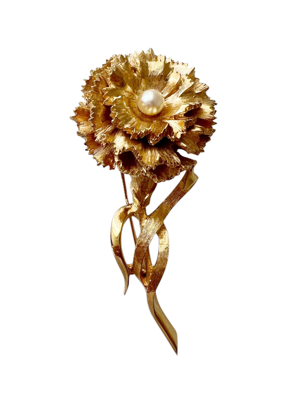 Signed Marcel Boucher Carnation Brooch Flower of the Month Pearl Gold Tone Vintage Floral Pin