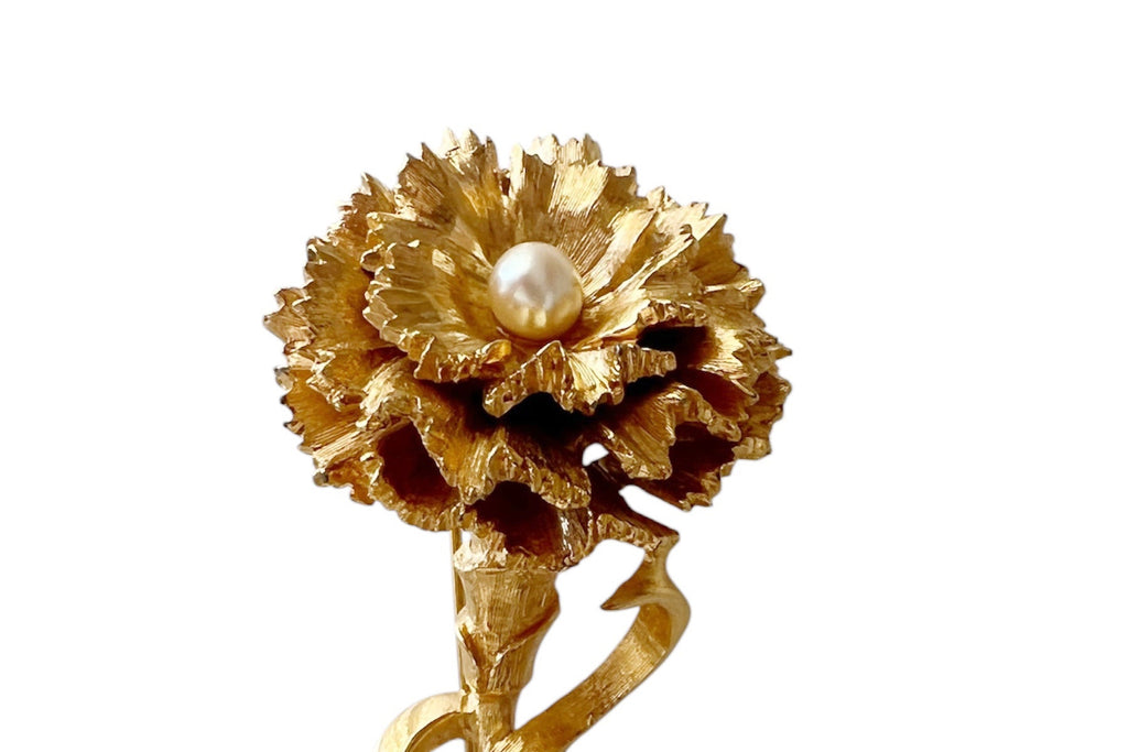 Signed Marcel Boucher Carnation Brooch Flower of the Month Pearl Gold Tone Vintage Floral Pin