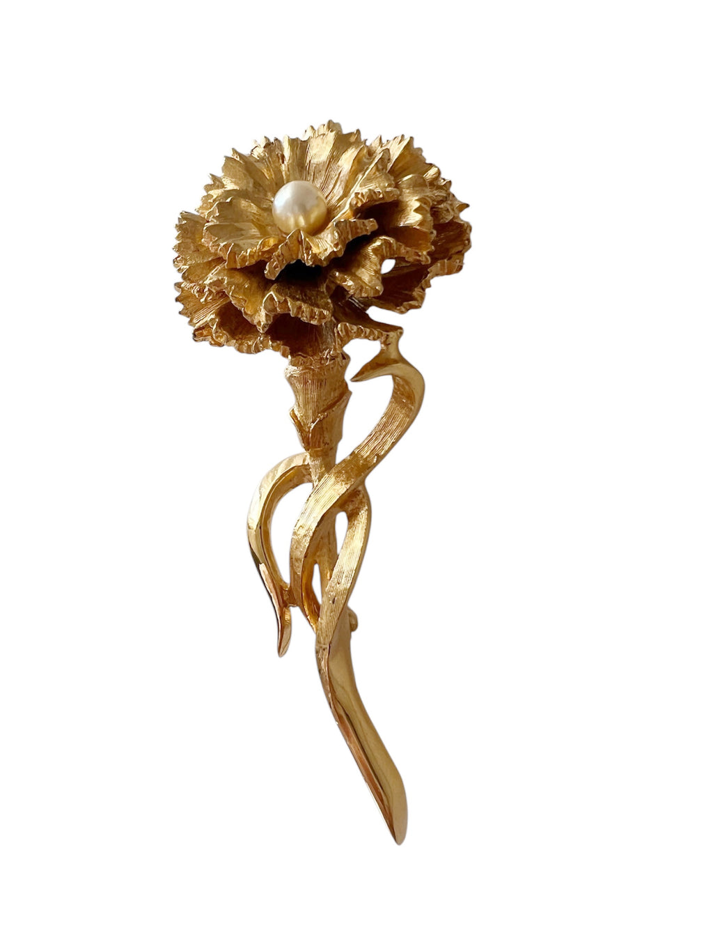 Signed Marcel Boucher Carnation Brooch Flower of the Month Pearl Gold Tone Vintage Floral Pin