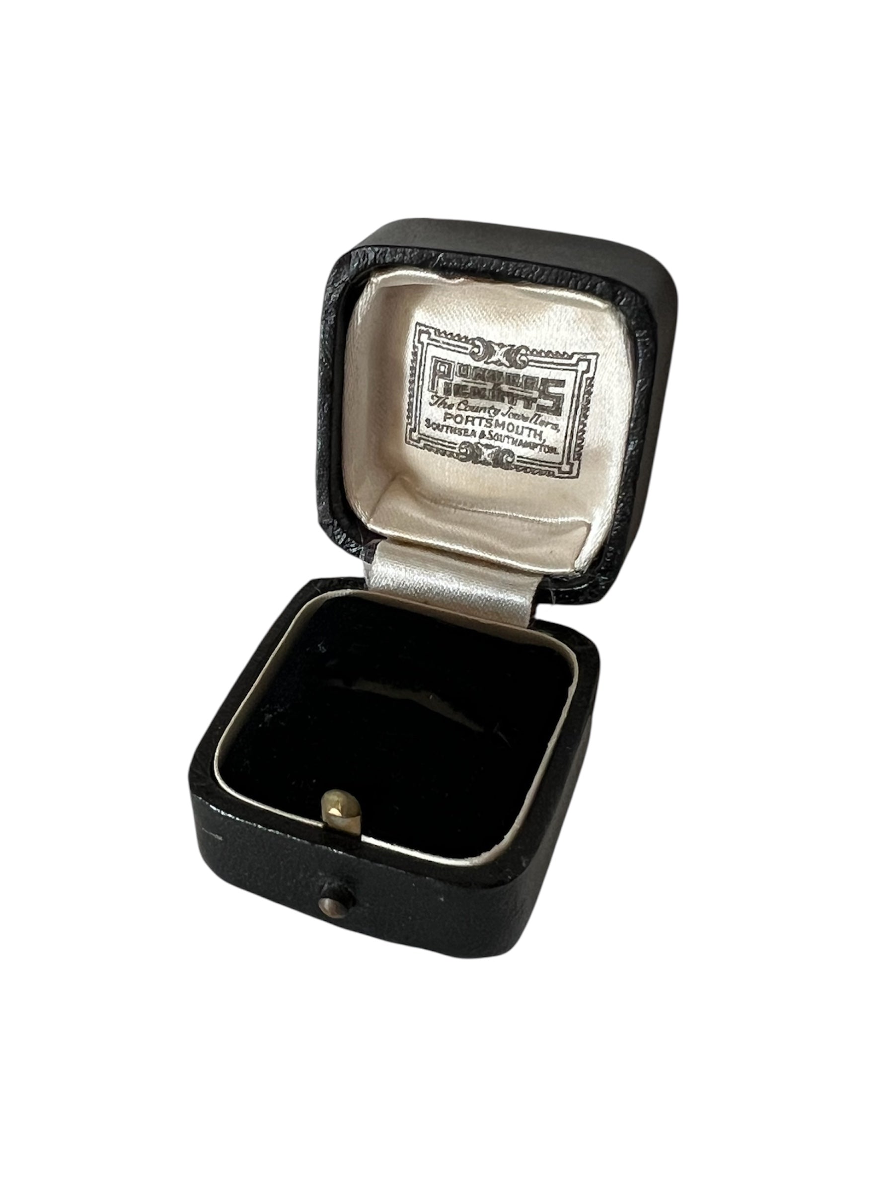 Antique Portsmouth Jeweller Ring Box, Black Leather Presentation Case
