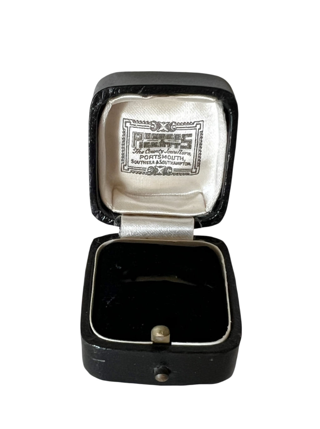 Antique Portsmouth Jeweller Ring Box, Black Leather Presentation Case