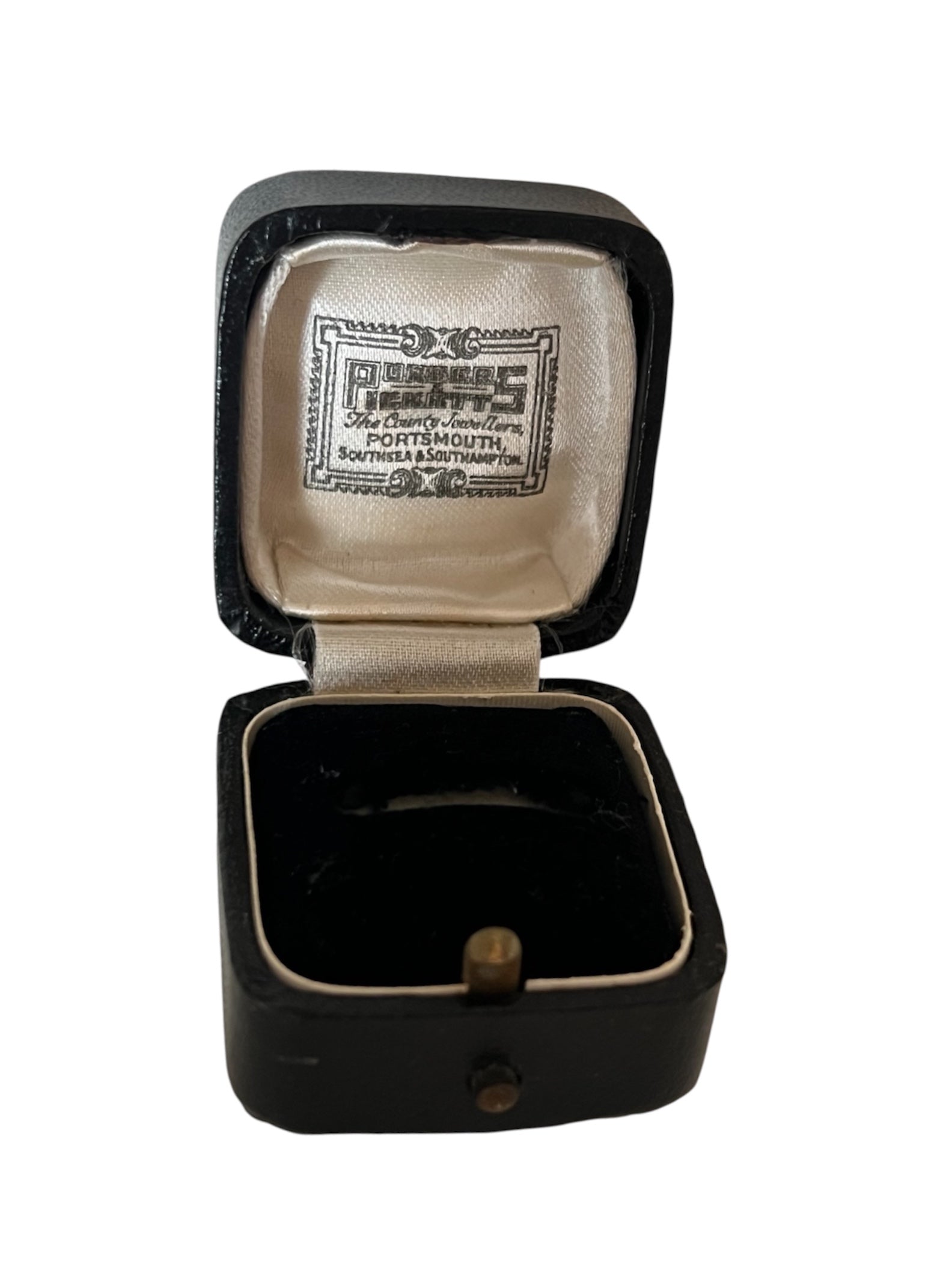 Antique Portsmouth Jeweller Ring Box, Black Leather Presentation Case