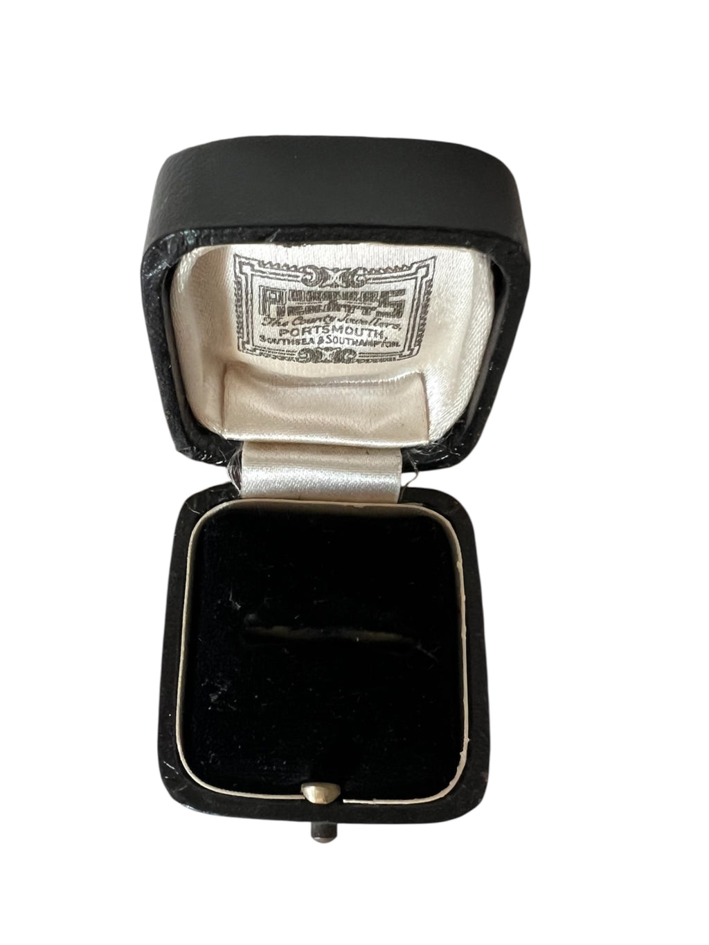 Antique Portsmouth Jeweller Ring Box, Black Leather Presentation Case