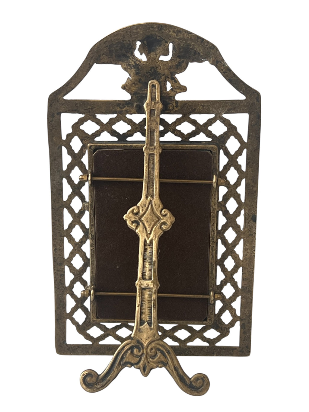 Antique Brass Cherub Photo Frame Victorian Angel Easel Picture Holder Glass