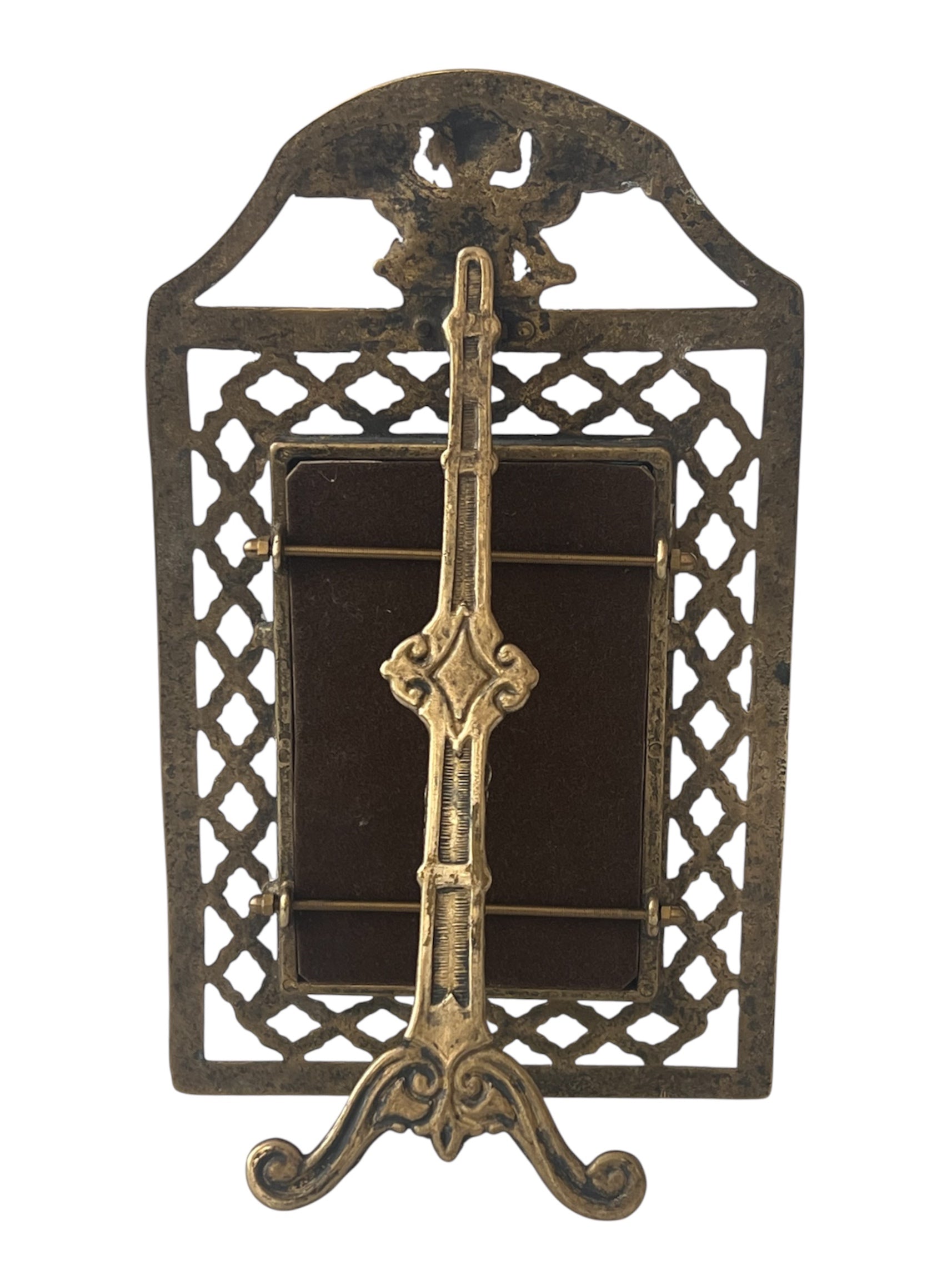 Antique Brass Cherub Photo Frame Victorian Angel Easel Picture Holder Glass