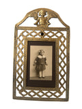 Antique Brass Cherub Photo Frame Victorian Angel Easel Picture Holder Glass