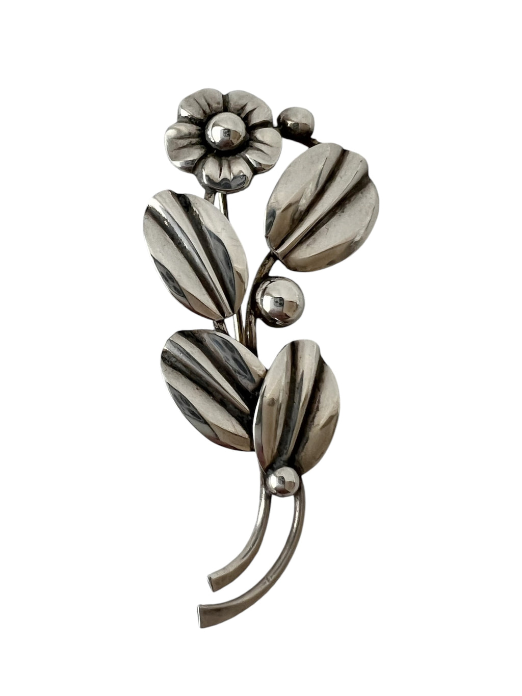 Vintage Danish Sterling Silver Floral Brooch Hermann Siersbøl Mid Century Scandinavian Pin