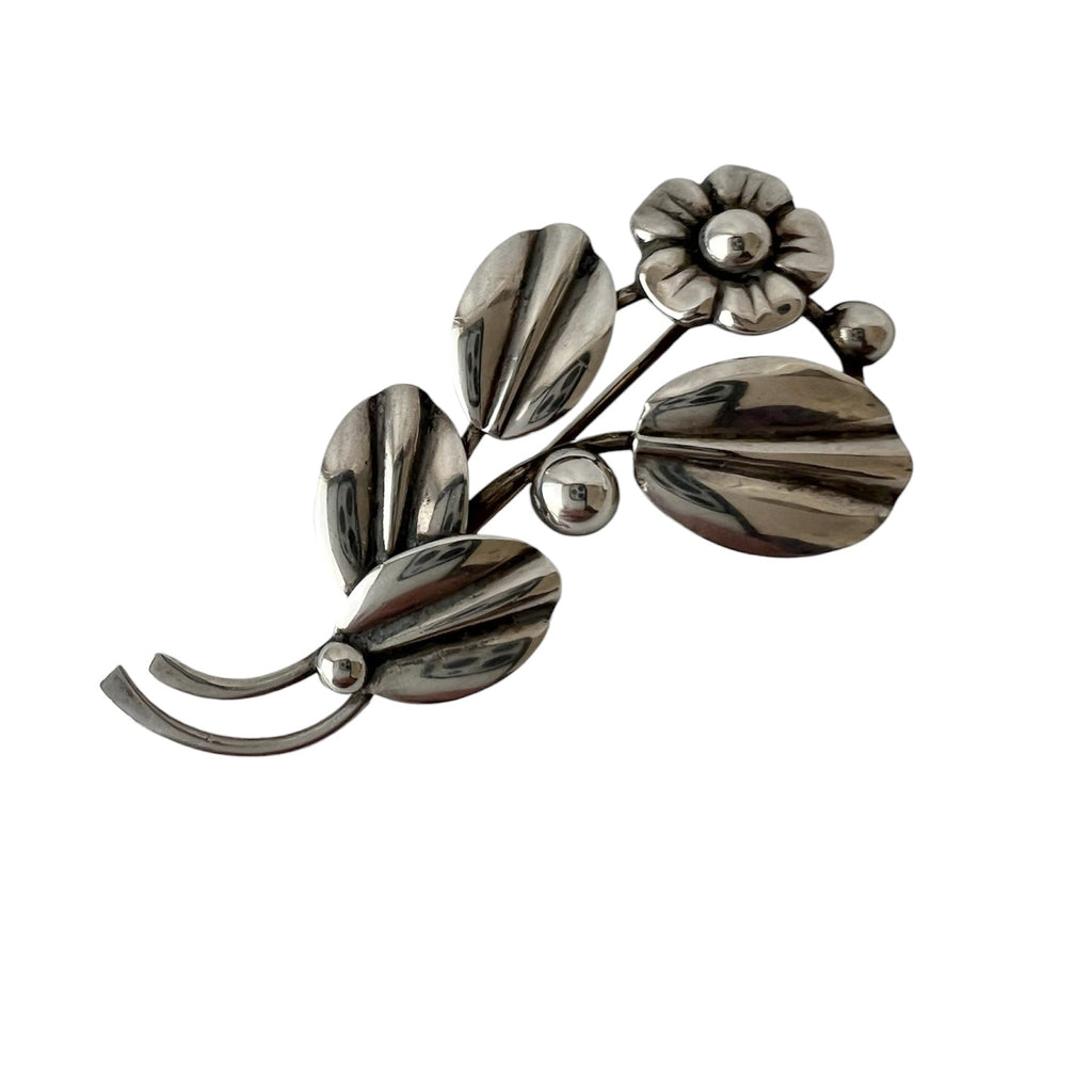 Vintage Danish Sterling Silver Floral Brooch Hermann Siersbøl Mid Century Scandinavian Pin