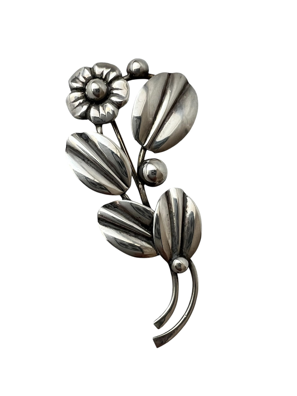 Vintage Danish Sterling Silver Floral Brooch Hermann Siersbøl Mid Century Scandinavian Pin