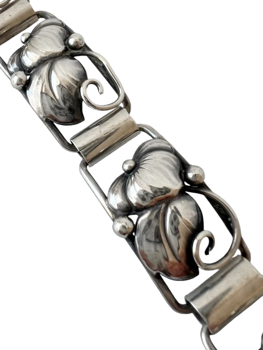 A Klokker Danish 830 Silver Floral Panel Bracelet Art Deco Scandinavian Jewellery