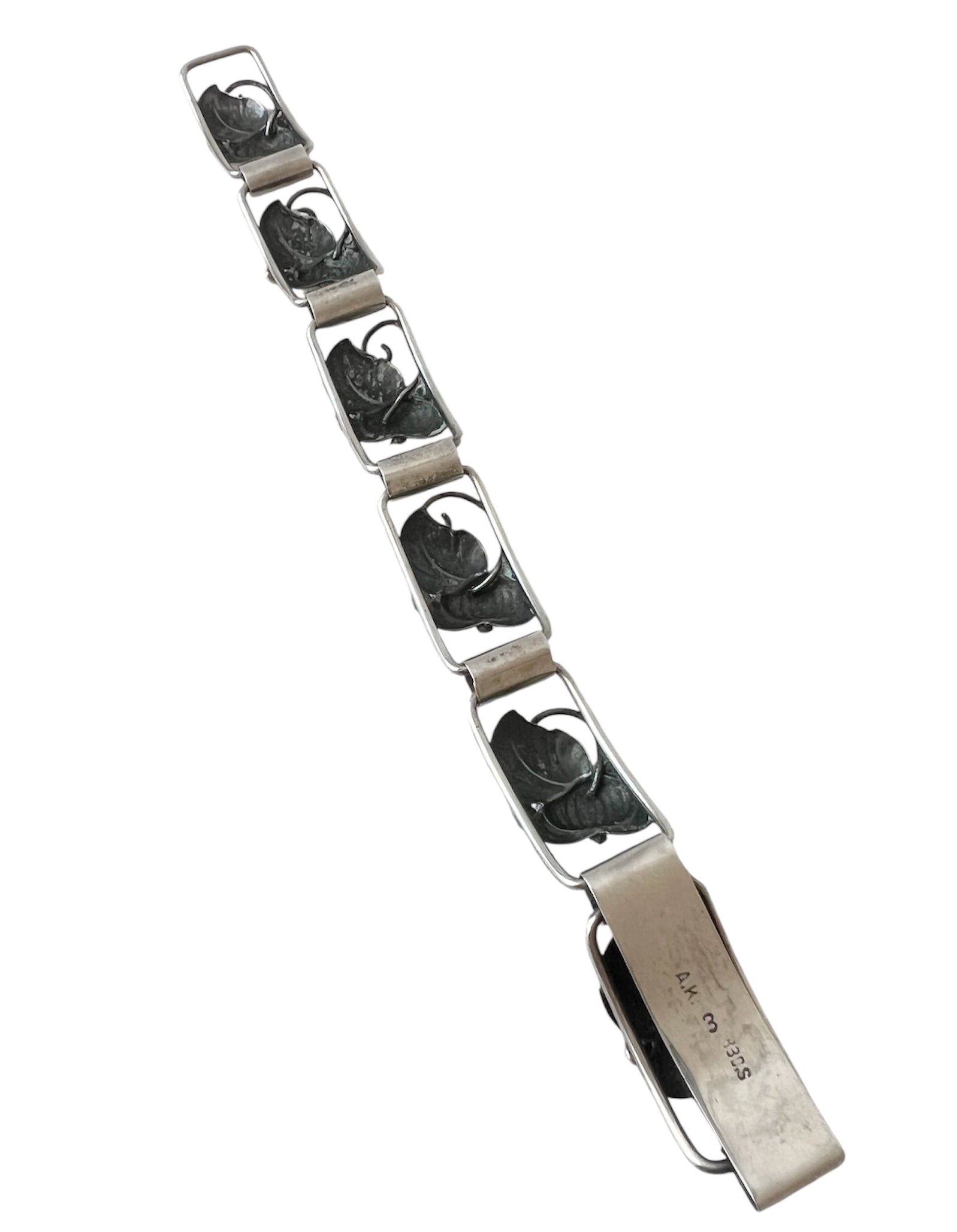 A Klokker Danish 830 Silver Floral Panel Bracelet Art Deco Scandinavian Jewellery