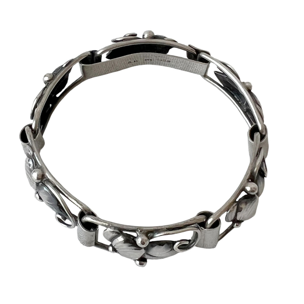 A Klokker Danish 830 Silver Floral Panel Bracelet Art Deco Scandinavian Jewellery