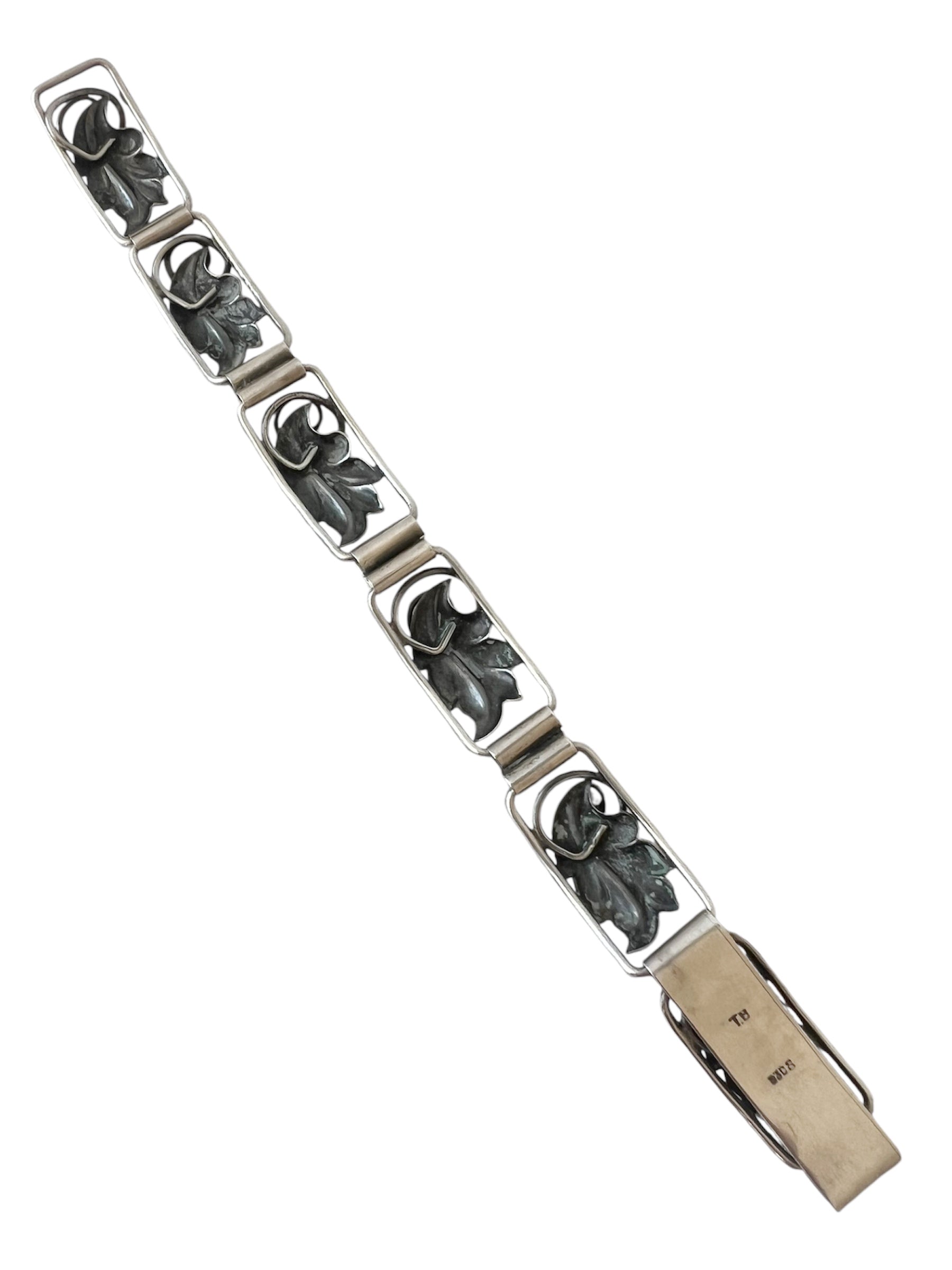 Torben Bang Danish Modernist Silver Bracelet 830S Leaf Link Scandinavian Design