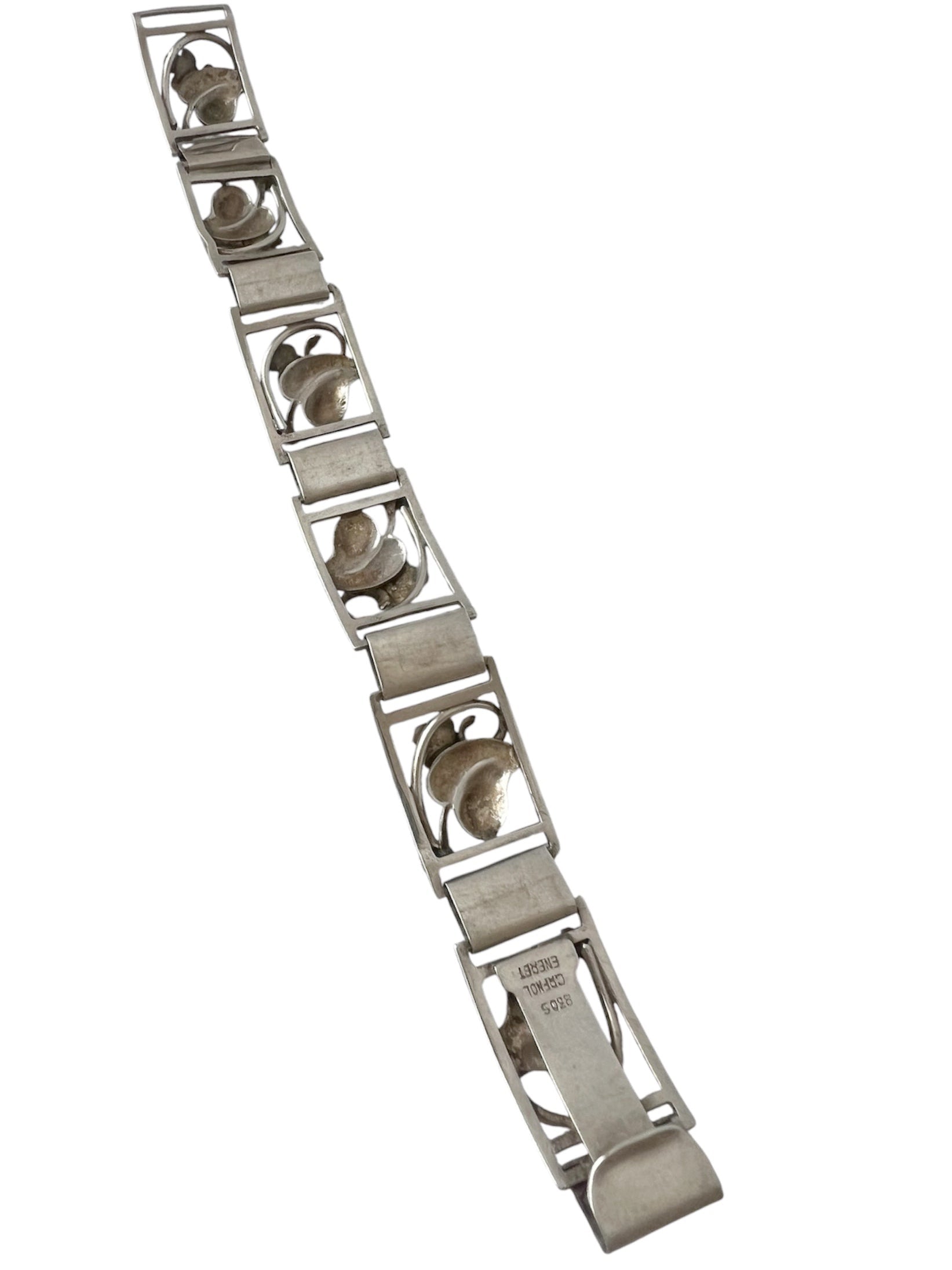 Vintage Danish 830 Silver Floral Panel Bracelet Grenol Eneret Art Deco Scandinavian Jewellery