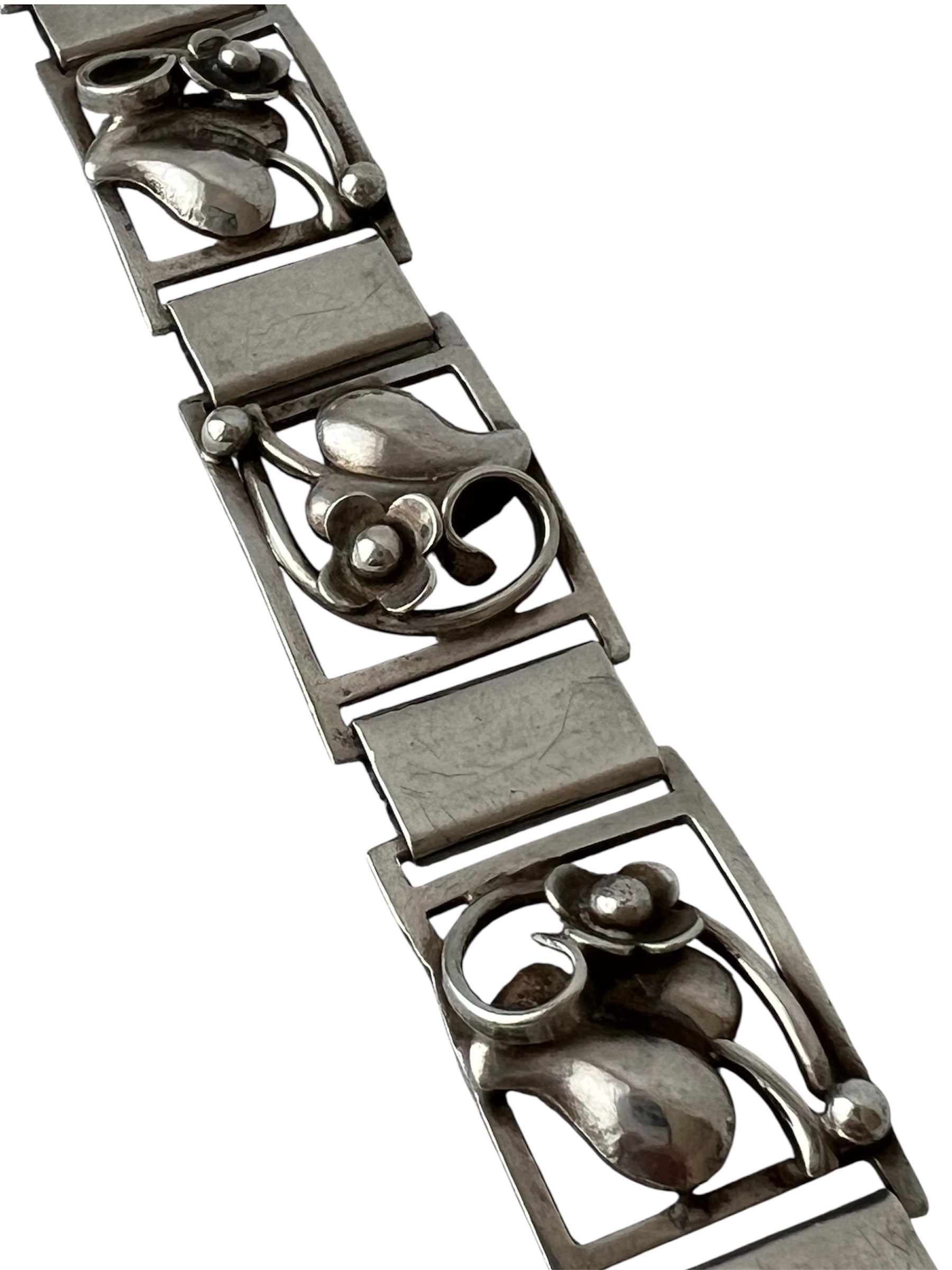 Vintage Danish 830 Silver Floral Panel Bracelet Grenol Eneret Art Deco Scandinavian Jewellery