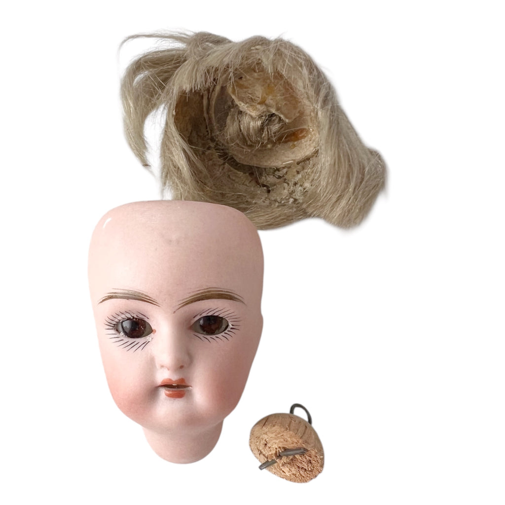 Antique German Bisque Head Mignonette Doll c.1900 Sleep Eyes Mohair Wig 19 cm