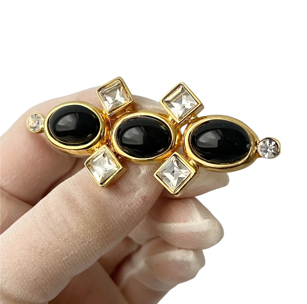 Pierre Cardin Paris Vintage Brooch Gold Tone Black Cabochon Crystal