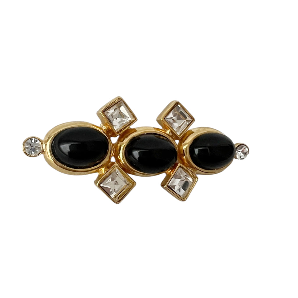 Pierre Cardin Paris Vintage Brooch Gold Tone Black Cabochon Crystal