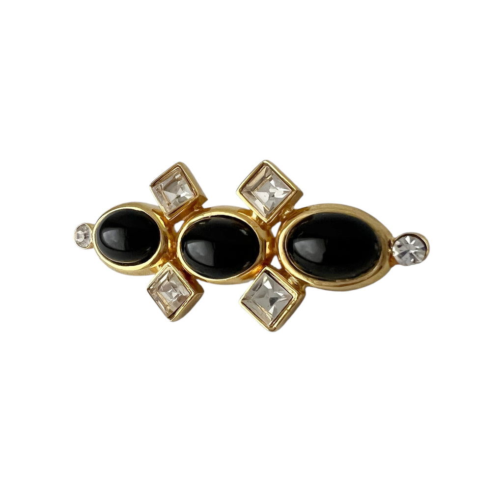 Pierre Cardin Paris Vintage Brooch Gold Tone Black Cabochon Crystal