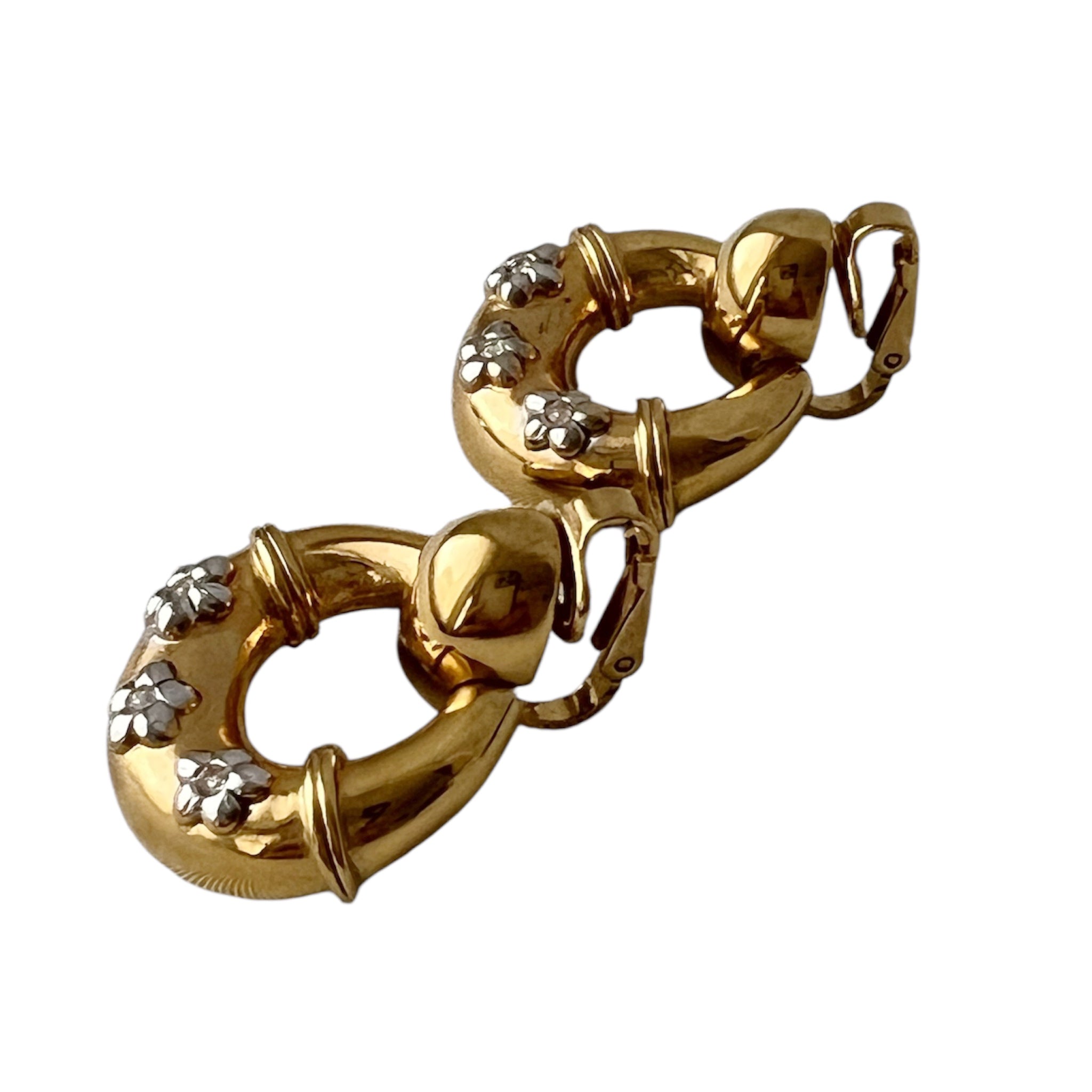 Vintage Nina Ricci Clip On Earrings Gold Tone Hoop Floral Rhinestone