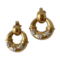 Vintage Nina Ricci Clip On Earrings Gold Tone Hoop Floral Rhinestone