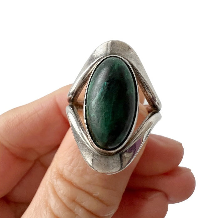 Niels Erik From Malachite Ring Scandinavian Style Danish Sterling Silver 925 Modernist. Adjustable