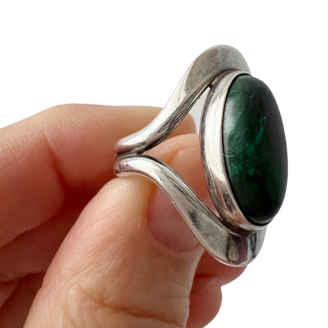 Niels Erik From Malachite Ring Scandinavian Style Danish Sterling Silver 925 Modernist. Adjustable