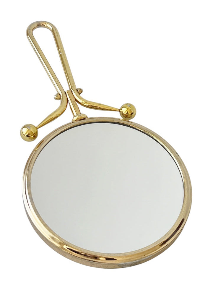 Vintage Brass Double Sided Vanity Mirror, Round Table Makeup Mirror With 5x Magnifying Side