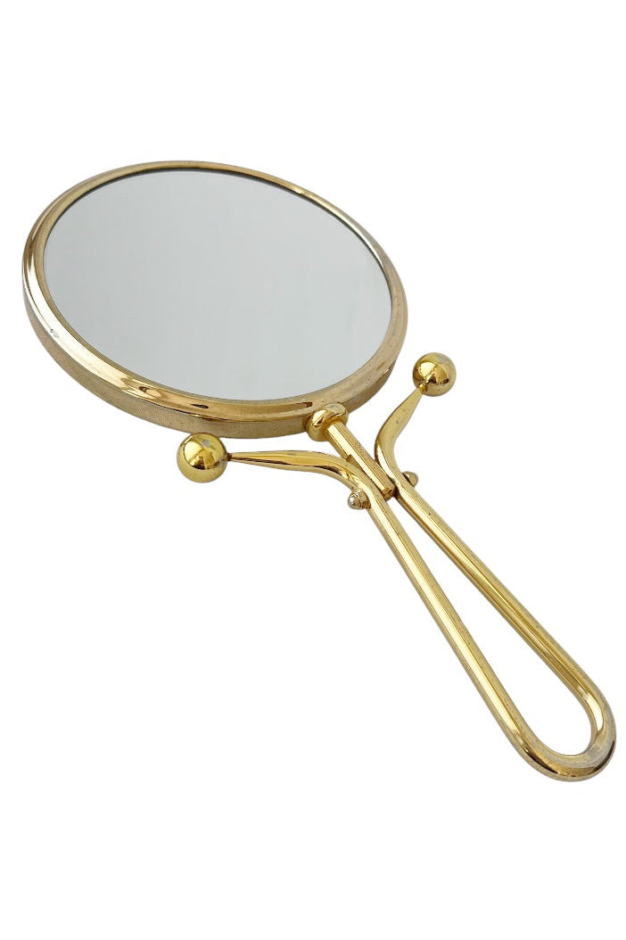 Vintage Brass Double Sided Vanity Mirror, Round Table Makeup Mirror With 5x Magnifying Side