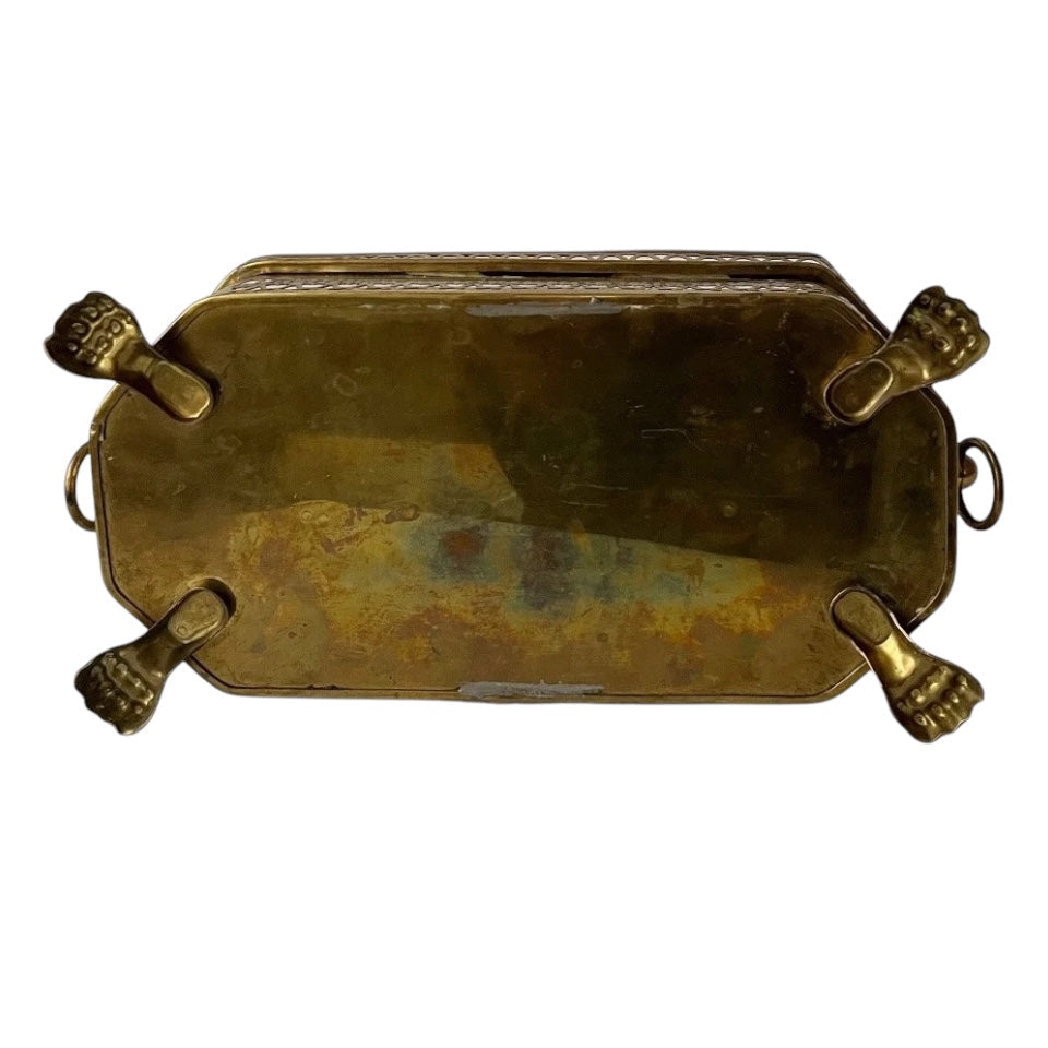 Vintage Brass Double Food Warmer With Pierced Sides And Paw Feet