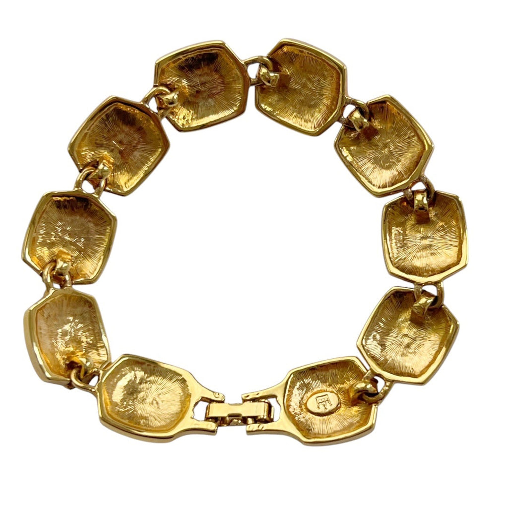 Vintage Gold Tone Multicolour Rhinestone Bracelet, Signed Statement Costume Jewellery