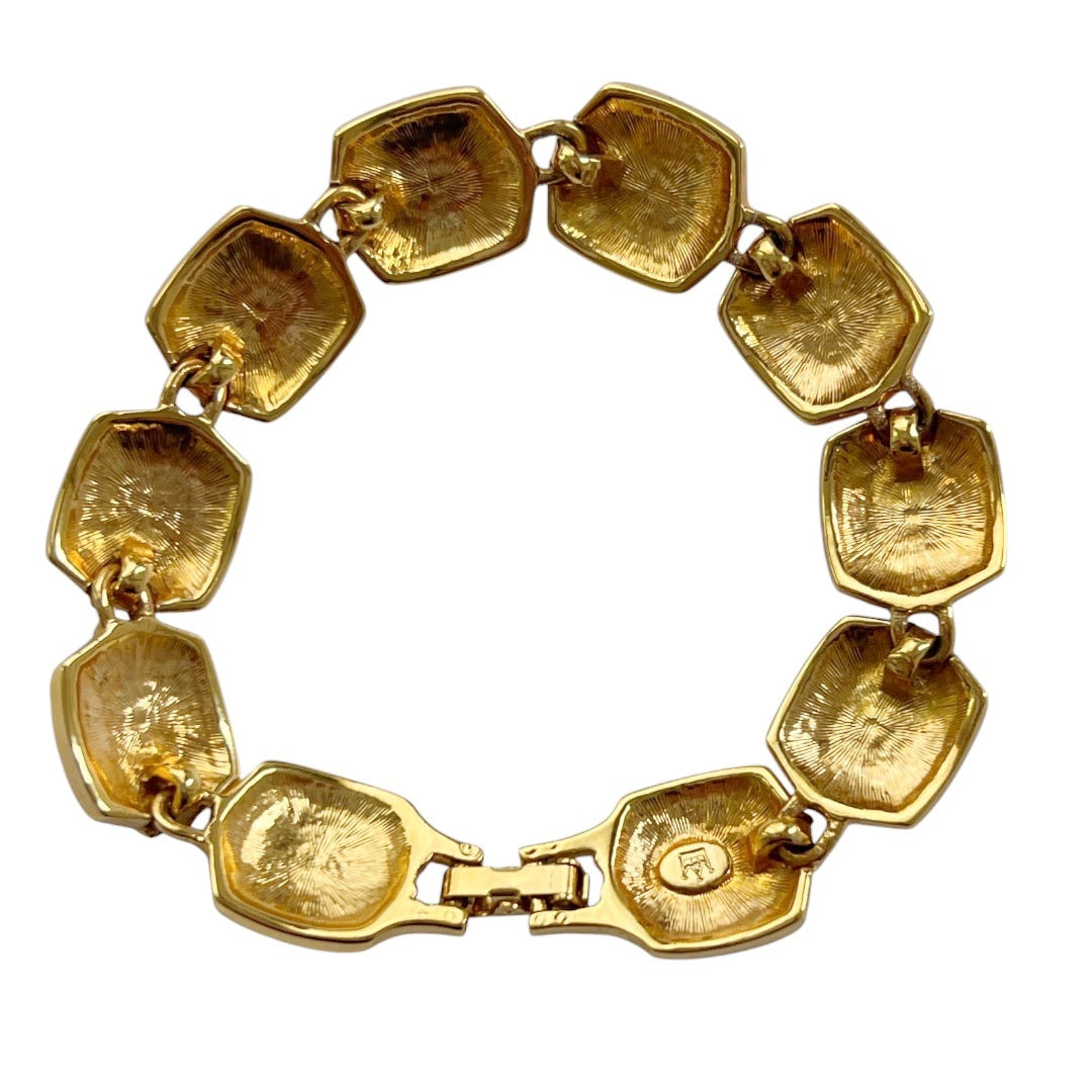 Vintage Gold Tone Multicolour Rhinestone Bracelet, Signed Statement Costume Jewellery