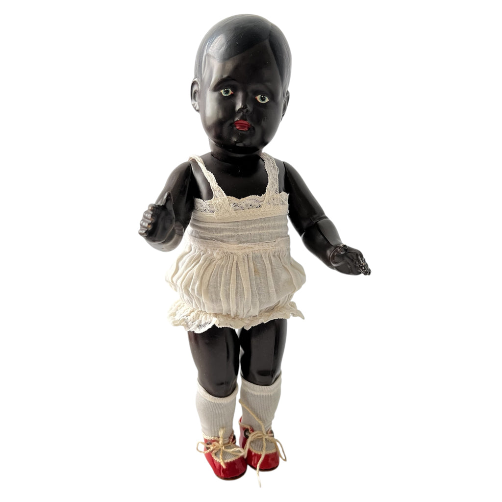 Antique TOCO Vienna Black Celluloid Doll, 28 cm, Original Dress, Austria
