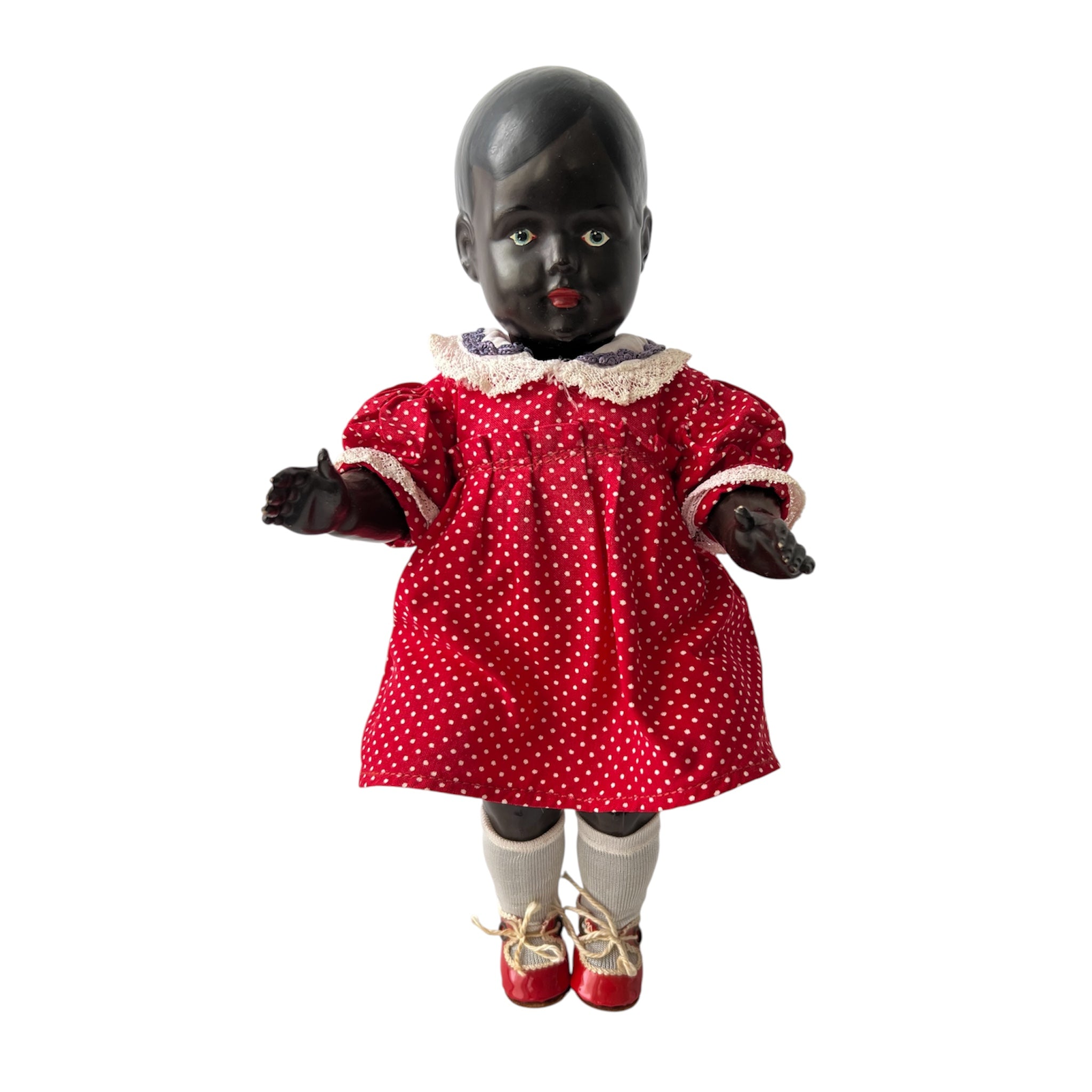 Antique TOCO Vienna Black Celluloid Doll, 28 cm, Original Dress, Austria